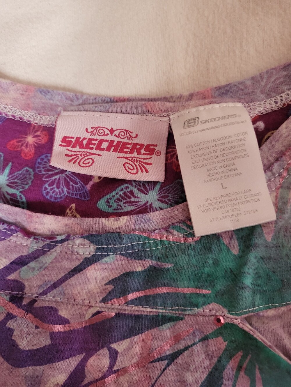 Skechers Y2K Purple Rainbow Butterfly T-Shirt - Picture 9 of 10